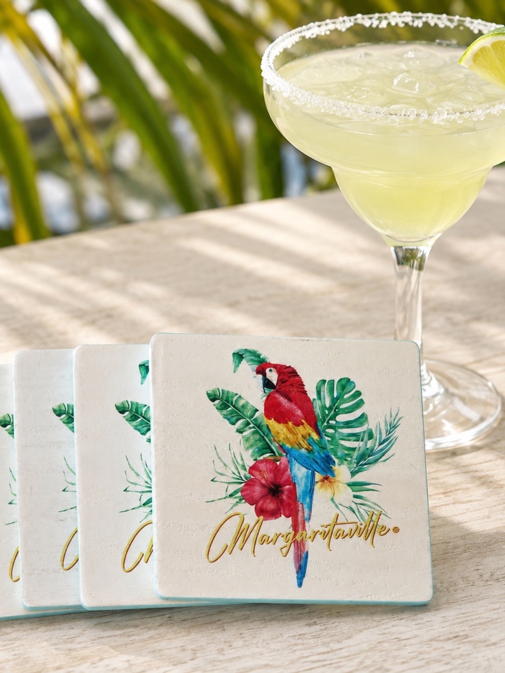 Margaritaville Tropical Parrot set of 4 Coasters 4” Square